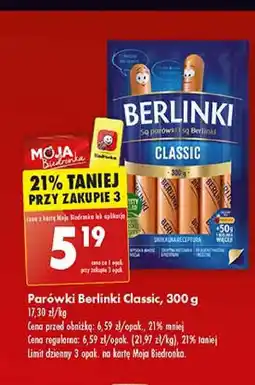 Biedronka Parówki classic Morliny Berlinki oferta