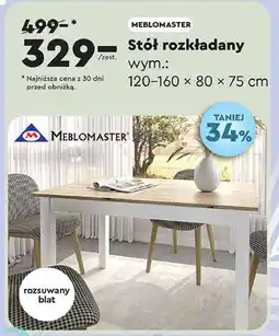 Biedronka Stół z rozsuwanym blatem 120-160 x 80 75 cm Meblomaster oferta