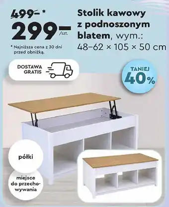 Biedronka Stolik z podnoszonym blatem 48-62 x 105 50 cm oferta