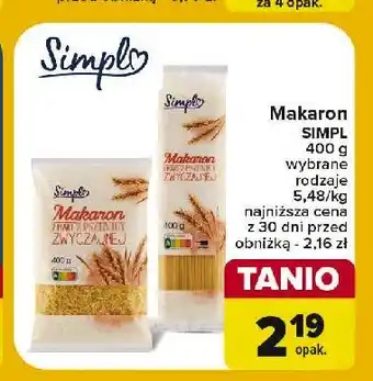 Carrefour Makaron z pszenicy zwyczajnej spaghetti Simpl oferta