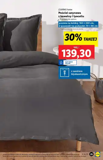 Lidl LIVARNO home Pościel satynowa z bawełny i lyocellu 160x200 + 2x70x80cm oferta