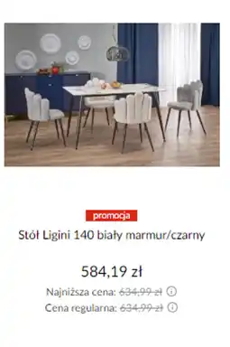 Abra Stół Ligini 140 biały marmur/czarny oferta