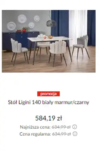 Abra Stół Ligini 140 biały marmur/czarny oferta