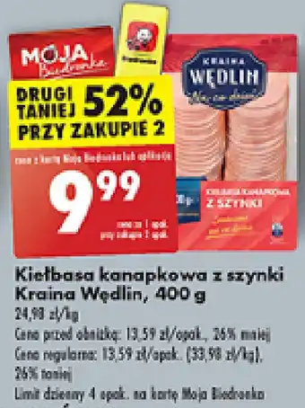 Biedronka Kiełbasa kanapkowa z szynki Kraina Wędlin, 400 g oferta