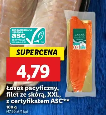 Lidl Łosoś pacyficzny, filet ze skórą, XXL, z certyfikatem ASC, 100 g oferta