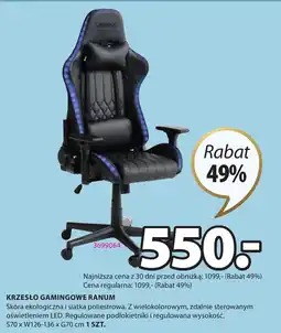 JYSK KRZESŁO GAMINGOWE RANUM 70x126-136x70 cm oferta