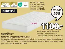 JYSK DREAMZONE® MATERAC SPRĘŻYNOWY GOLD S50 80x200 cm oferta