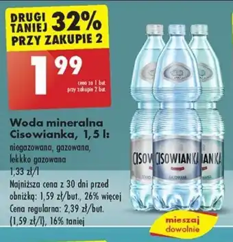 Biedronka Woda mineralna Cisowianka, 1,5 I oferta