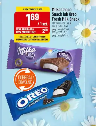 Polomarket Milka Choco Snack lub Oreo Fresh Milk Snack TSC Food, 27 g - 28 g oferta