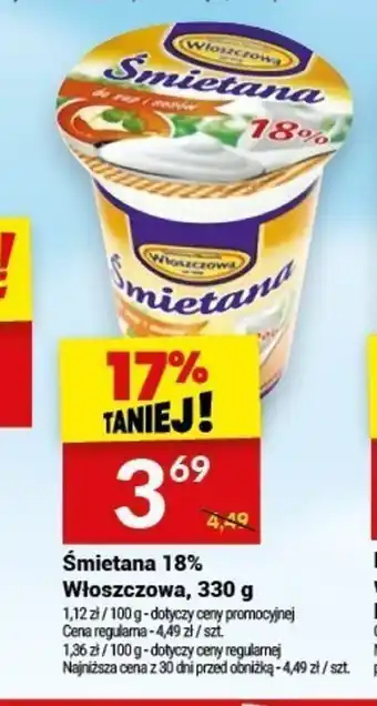 Twój Market Śmietana 18% Włoszczowa, 330 g oferta