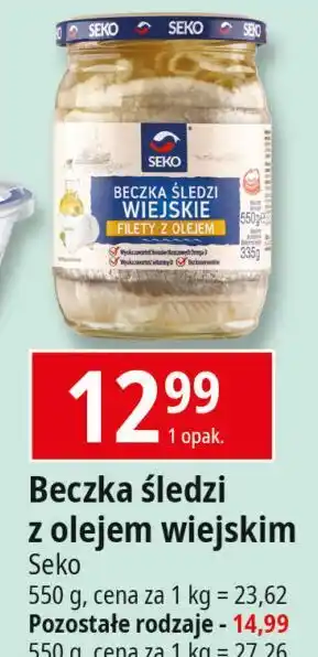 E.Leclerc Beczka śledzi filety śledziowe z olejem wiejskim Seko oferta