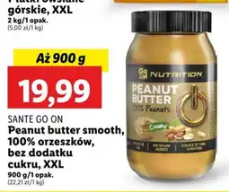 Lidl SANTE GO ON Peanut butter smooth 100% orzeszków bez dodatku cukru 900g oferta