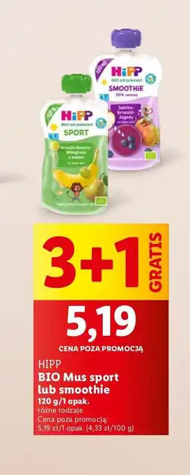 Lidl Mus gruszki-banany-winogrona Hipp Hippis Sport oferta