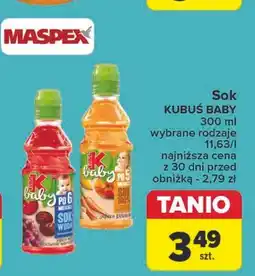 Carrefour Sok + woda jabłko wiśnia czerwone winogrono Kubuś Baby oferta
