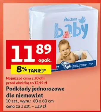 Auchan Podkłady jednorazowe comfort 60 x cm Auchan Baby oferta