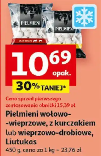 Auchan Pielmieni wołowo wieprzowe z kurczakiem lub wieprzowo drobiowe Liutukas oferta