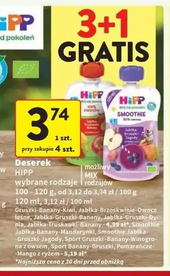 Intermarche Mus jabłka-truskawki-banany Hipp Bio oferta