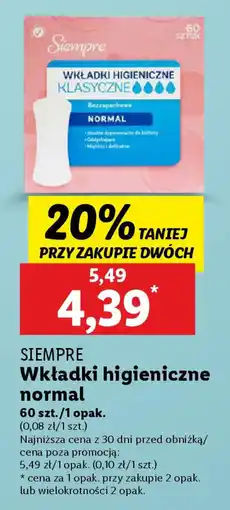 Lidl SIEMPRE Wkładki higieniczne normal oferta