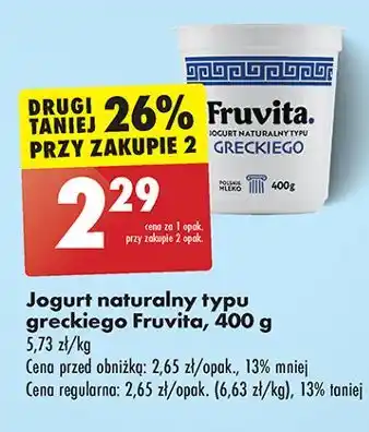 Biedronka Jogurt naturalny grecki Fruvita oferta