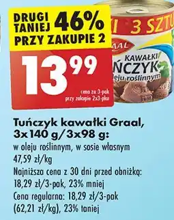Biedronka Tuńczyk kawałki w oleju roślinnym Graal oferta