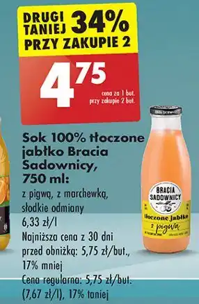 Biedronka Sok tłoczony jabłkowy słodkie odmiany Bracia Sadownicy oferta