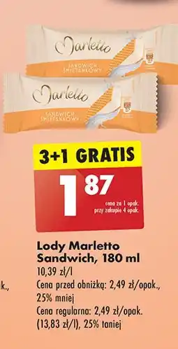 Biedronka Lody sandwich śmietankowy Marletto oferta