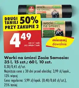 Biedronka Worki na śmieci z taśmą 35l zapach zielonej herbaty Zosia Samosia oferta
