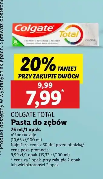 Lidl Pasta do zębów original Colgate Total oferta