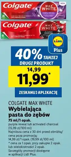 Lidl Pasta do zębów charcoal Colgate Max White oferta