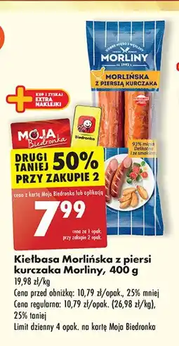 Biedronka Kiełbasa morlińska z piersi kurczaka Morliny oferta