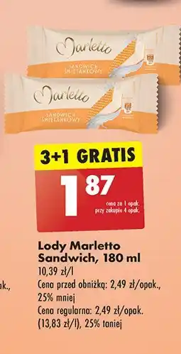 Biedronka Lody sandwich śmietankowy Marletto oferta