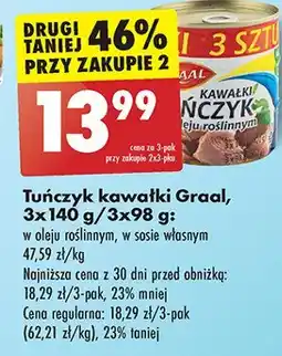 Biedronka Tuńczyk kawałki w oleju roślinnym Graal oferta