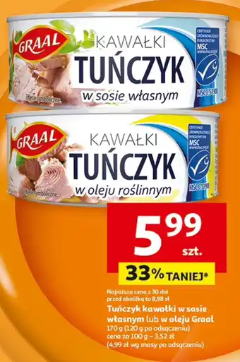 Auchan Tuńczyk kawałki w sosie własnym Graal oferta