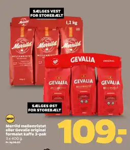 Netto Merrild mellemristet eller Gevalia original formalet kaffe 3-pak oferta