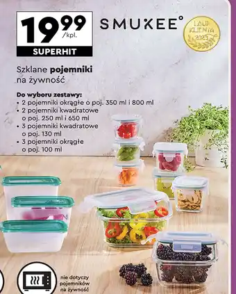 Biedronka Pojemniki szklane na żywność kwadratowe 130 ml Smukee oferta