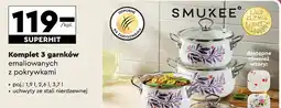 Biedronka Komplet 3 garnków emaliowanych z pokrywami Smukee Kitchen oferta