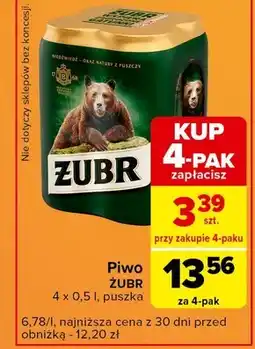 Carrefour Express Żubr Piwo jasne 2 l (4 x 0,5 l) oferta
