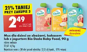 Biedronka Bio mus + zboża jabłko banan truskawka Dada Baby Fresh oferta