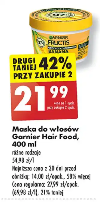 Biedronka Maska do włosów banana Garnier Fructis Hair Food oferta