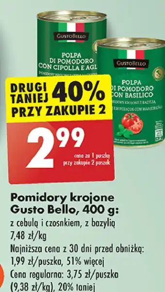 Biedronka Pomidory krojone z cebulą i czosnkiem Gustobello oferta