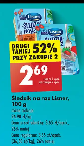 Biedronka Śledzik na raz z suszonymi pomidorami ziołami włoskimi Lisner Na Raz oferta