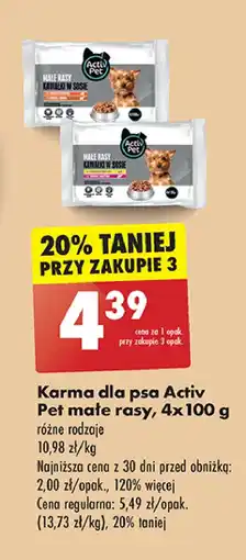 Biedronka Karma dla psa kawałki w sosie małe rasy 2x z kurczakiem i warzywami + wołowiną Activ Pet oferta