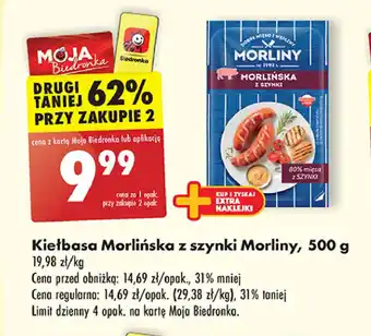 Biedronka Kiełbasa morlińska z szynki Morliny oferta