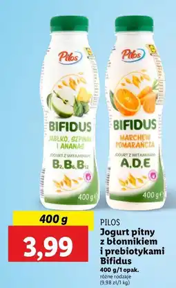 Lidl Jogurt z błonnikiem jabłko szpinak i ananas Pilos oferta