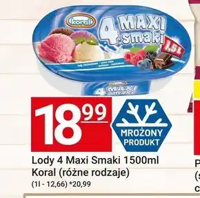 Hitpol Koral 4 Maxi smaki Lody śmietankowe owoce leśne malinowe czekoladowe 1,5 l oferta