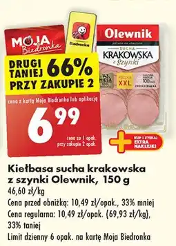 Biedronka Kiełbasa krakowska sucha z szynki Olewnik oferta