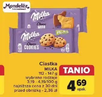 Carrefour Ciastka z kawałkami czekolady Milka Pieguski oferta