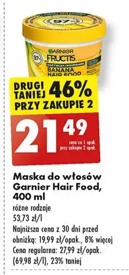 Biedronka Maska do włosów banana Garnier Fructis Hair Food oferta