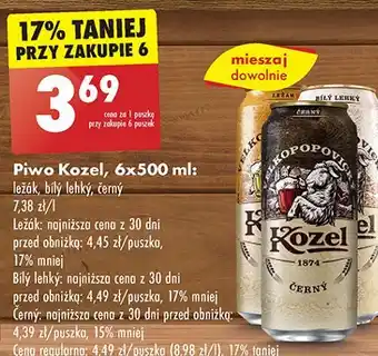 Biedronka Piwo Kozel Bily Lehky oferta