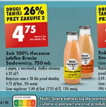 Biedronka Sok 100% tłoczone jabłko Bracia Sadownicy oferta